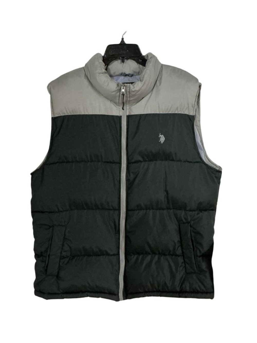 US Polo Assn Mens XL Black Gray Full Zip Puffer Vest
